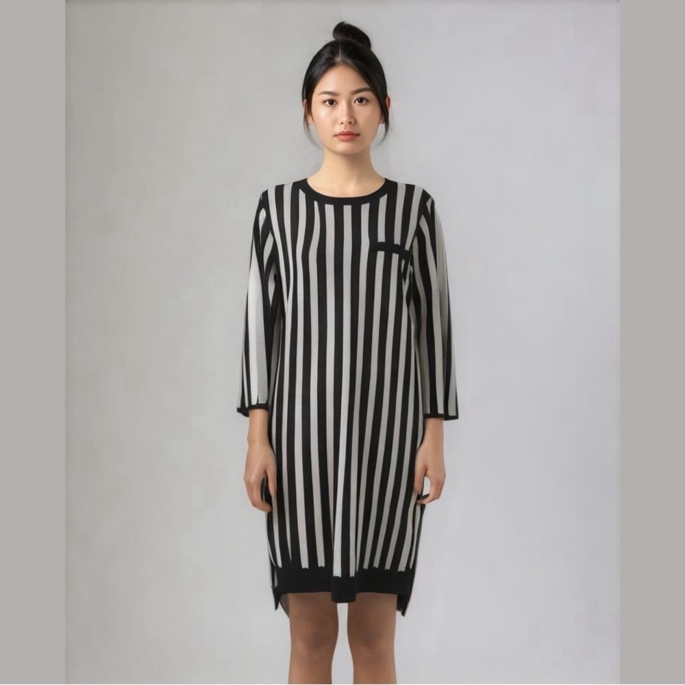STORM & MARIE REFEREE BLACK WHITE STRIPED KNIT TUNIC DRESS - 6